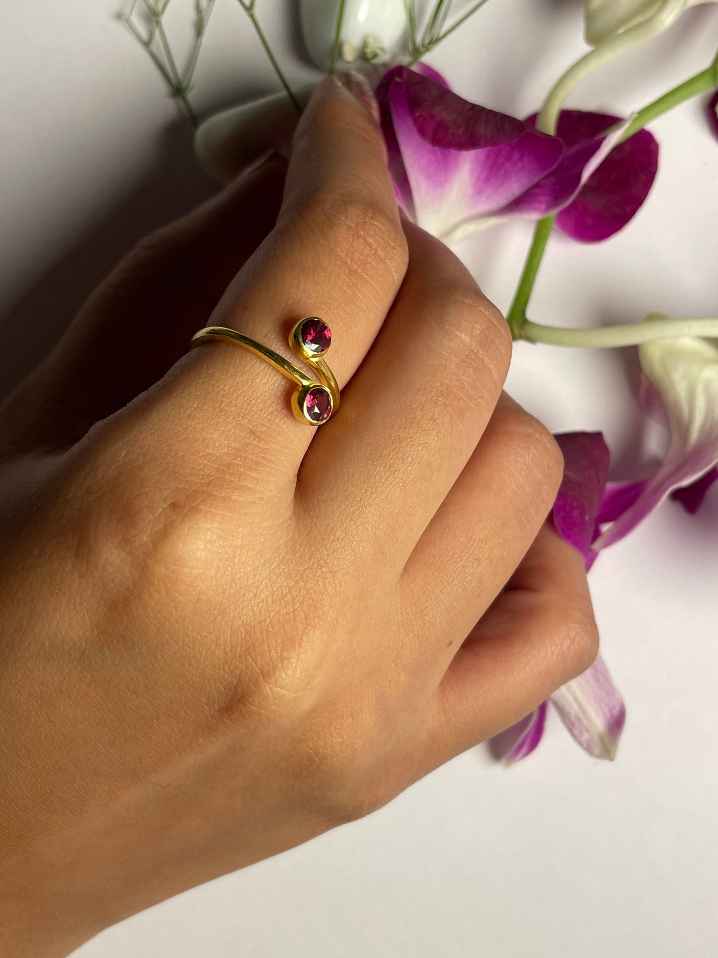 Garnet Duo Stone Ring Gemstone Sterling Silver Gold Plated Jewellery – House of Tarasya