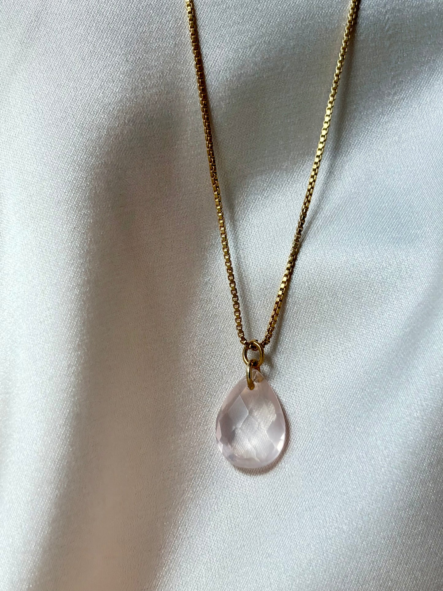 Rose Quartz Teardrop Necklace Sterling Silver Gold Plated – House of Tarasya
