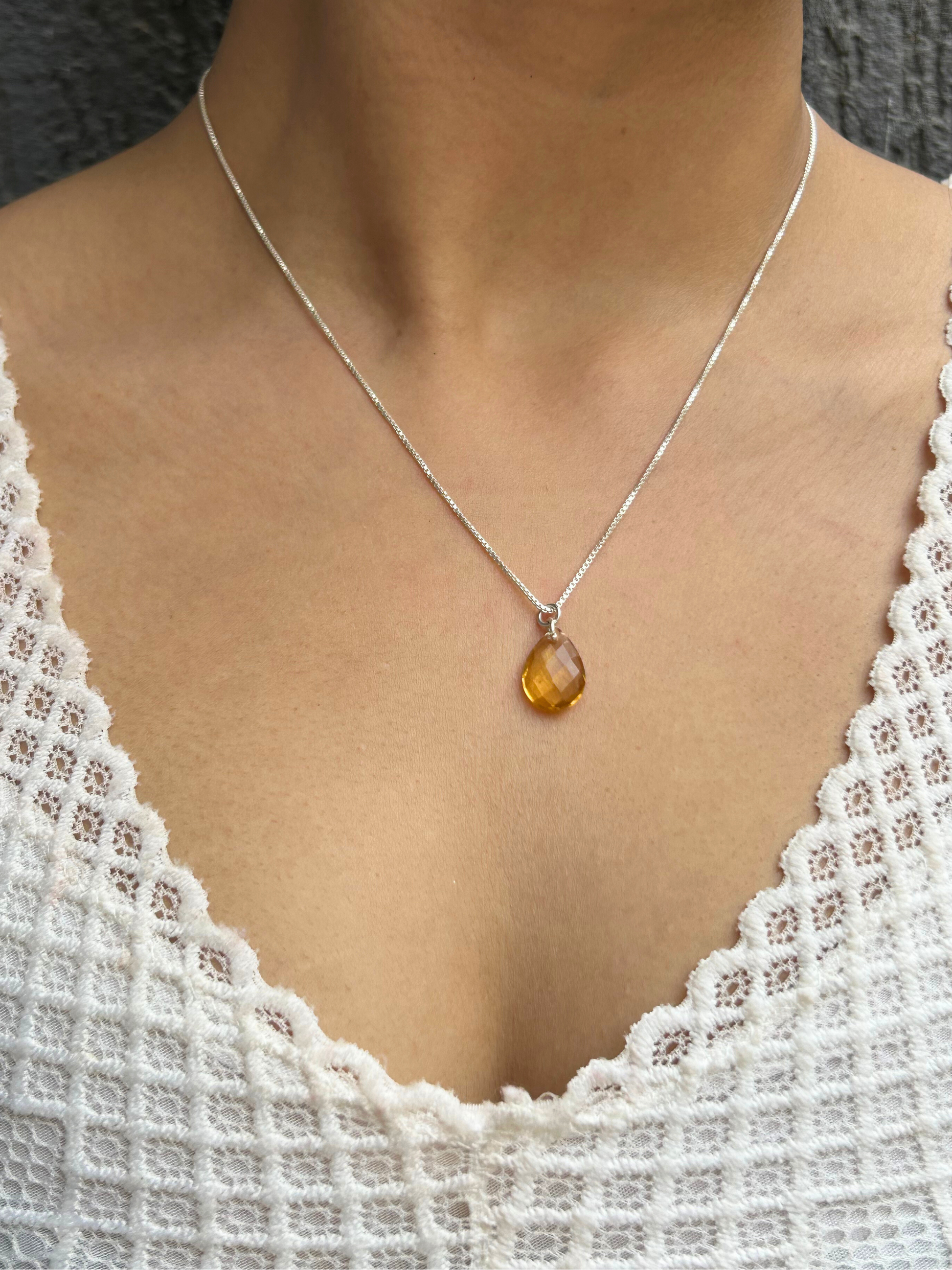 Citrine Teardrop Necklace 925 Sterling Silver – House of Tarasya
