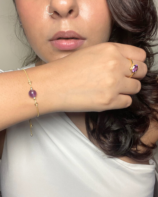 Amethyst Dew Drop Bracelet Gemstone Jewellery Sterling Silver Gold Plated – House of Tarasya

