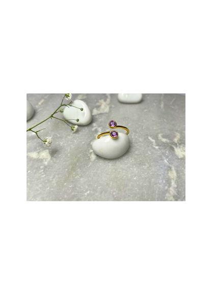 Amethyst Duo Ring Gold Plated – House of Tarasya
