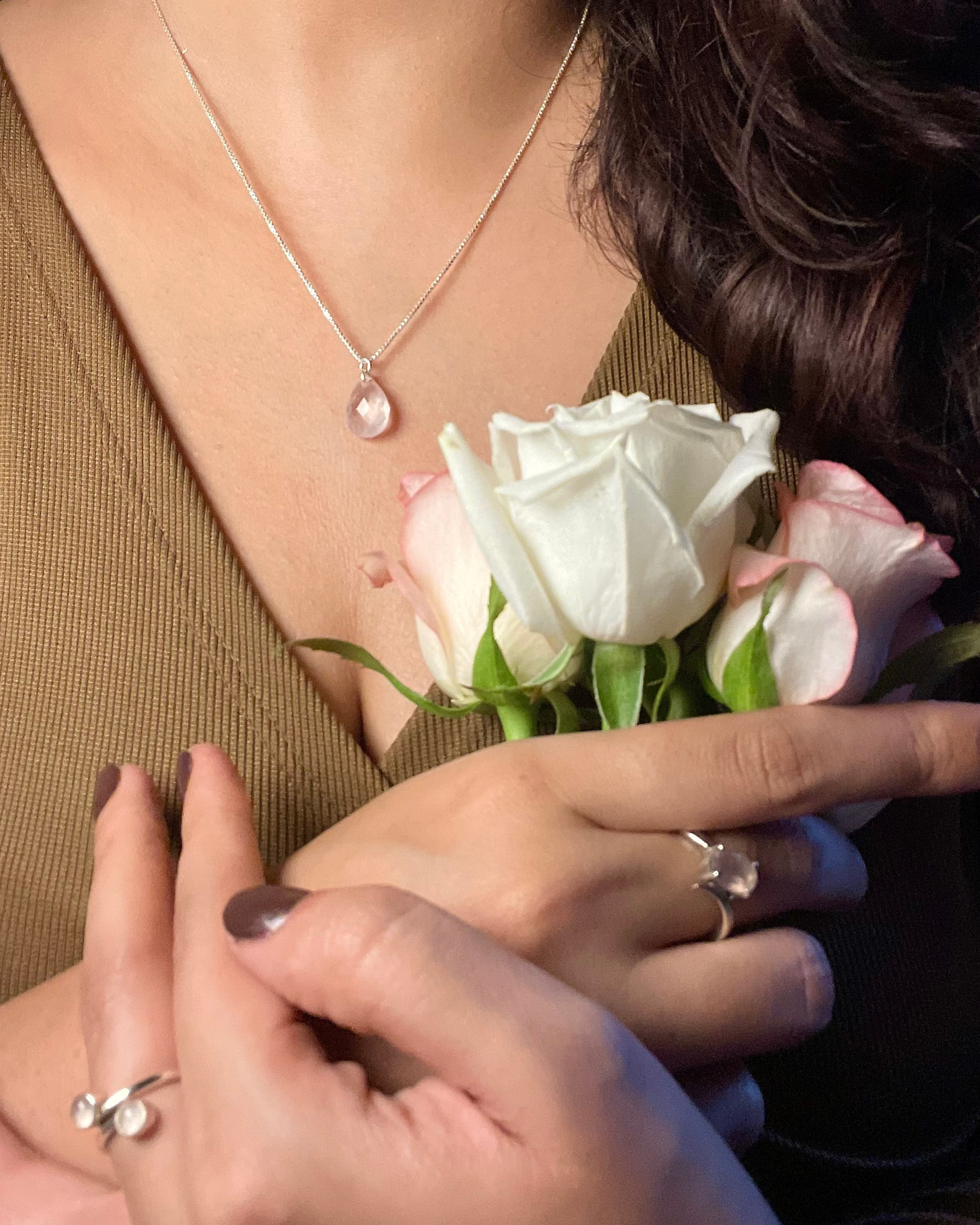Rose Quartz Necklace Gold Plated Sterling Silver – House of Tarasya
