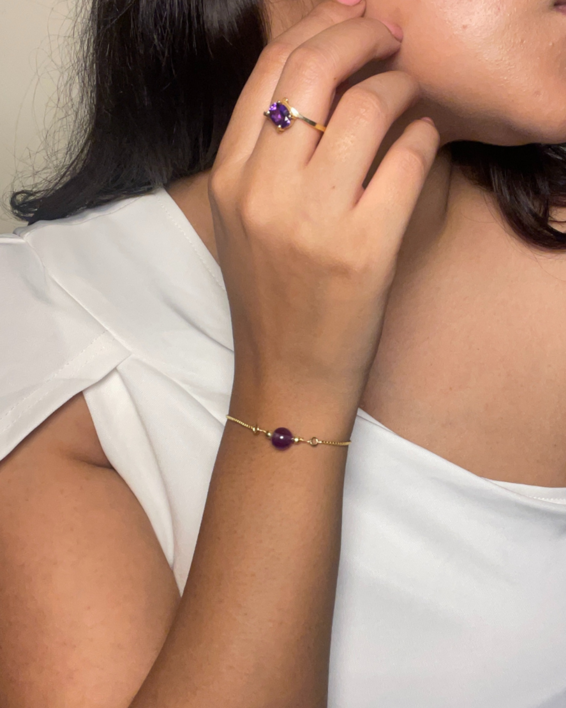 Amethyst Solitaire Ring Sterling Silver Gold Plated – House of Tarasya
