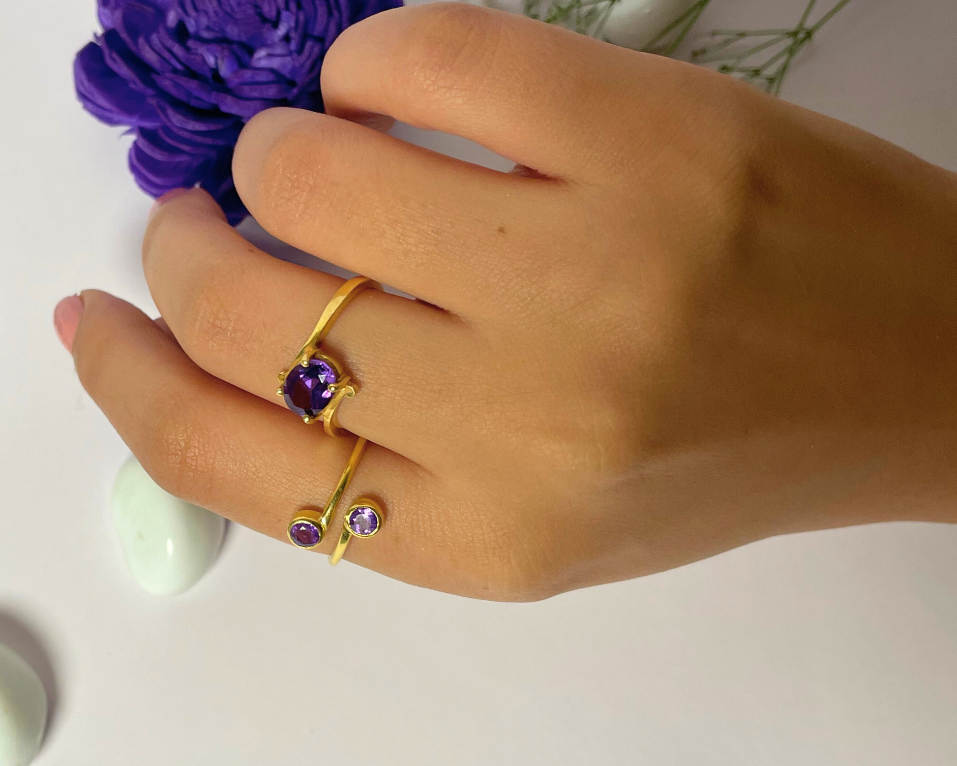 Amethyst Duo Ring Gold Plated – House of Tarasya
