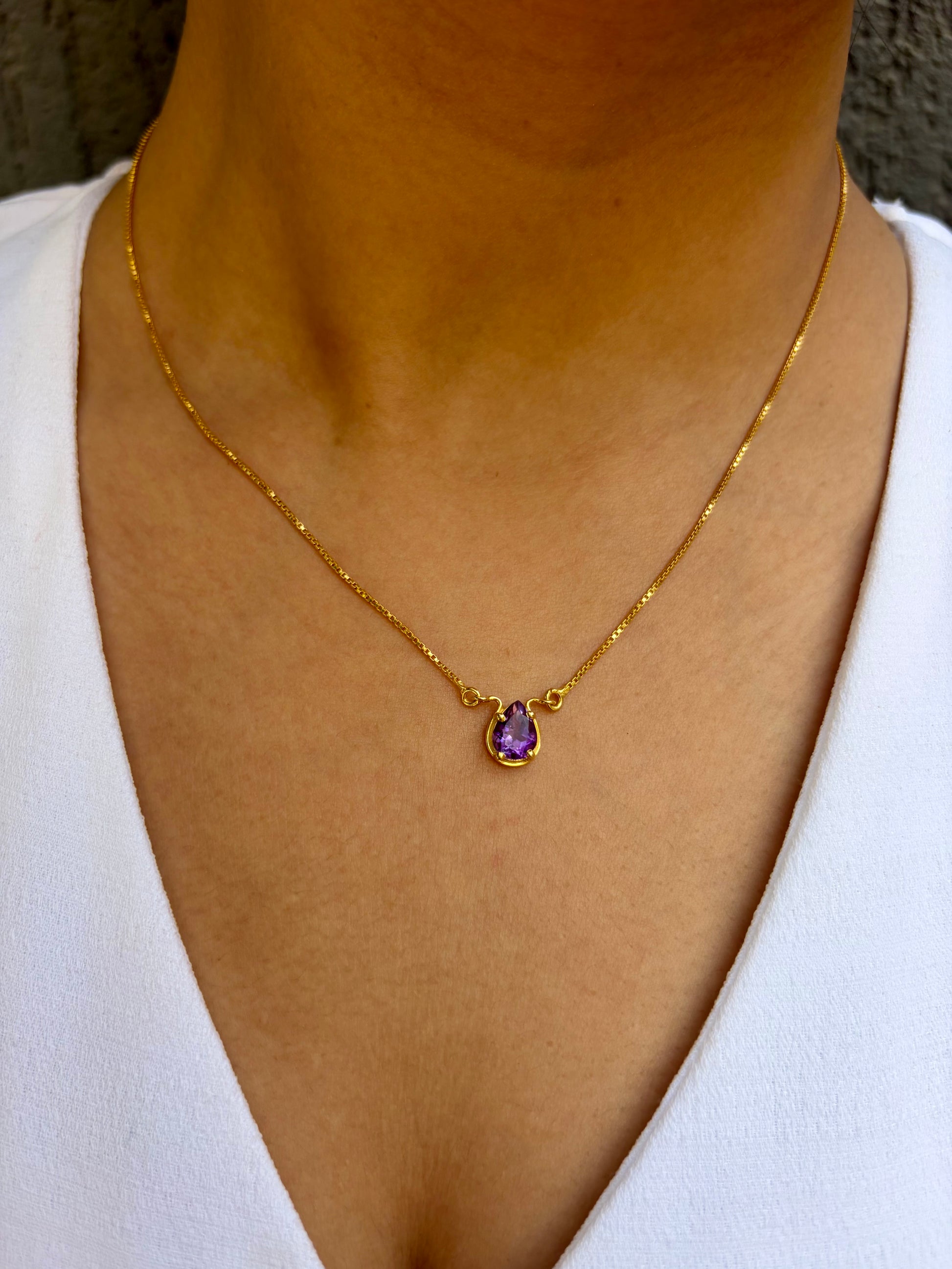 Amethyst Pear Shaped Gold Pendant Necklace – House of Tarasya
