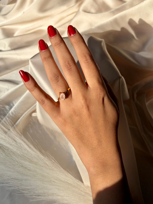 Rose Quartz Love Ring Gold Plated Gemstone – House of Tarasya

