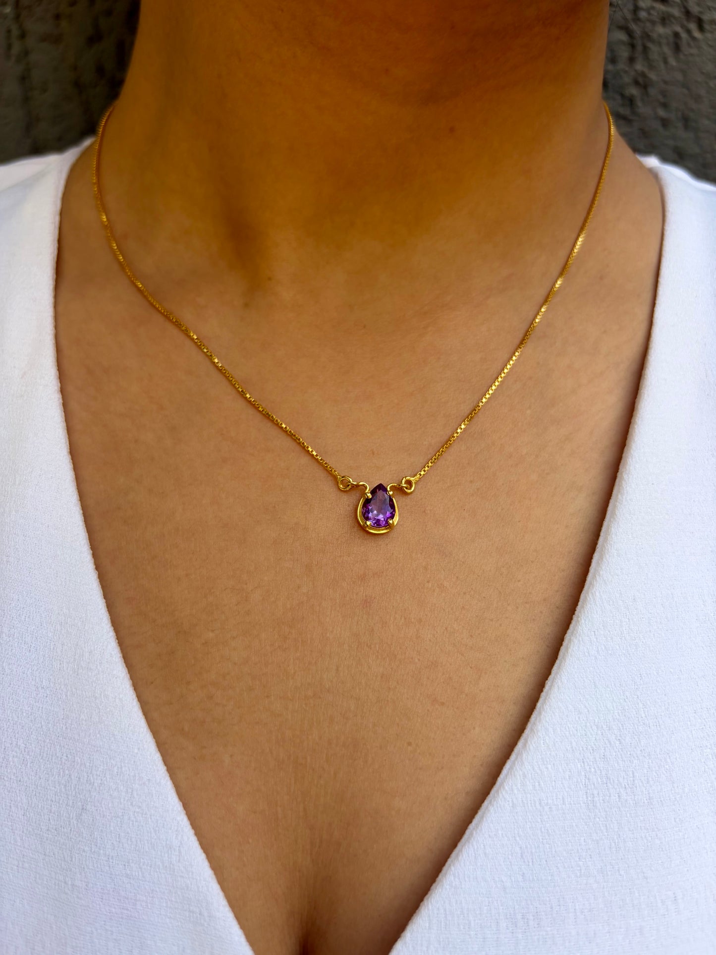 Amethyst Pear Shaped Gold Pendant Necklace – House of Tarasya

