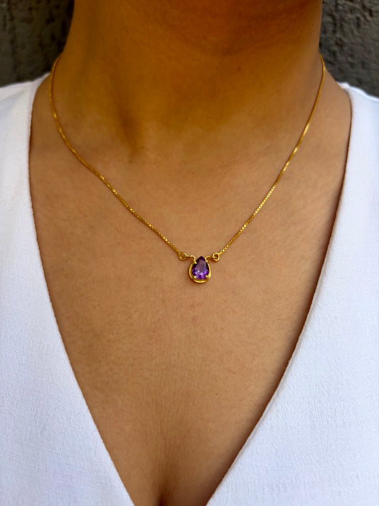 Amethyst Pear Shaped Gold Pendant Necklace – House of Tarasya
