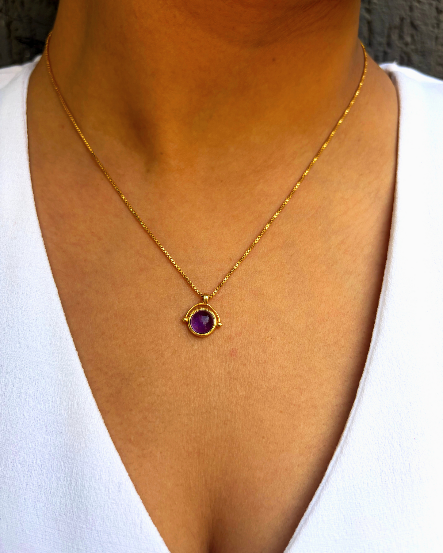 Amethyst Round Pendant Necklace Gold Plated – House of Tarasya
