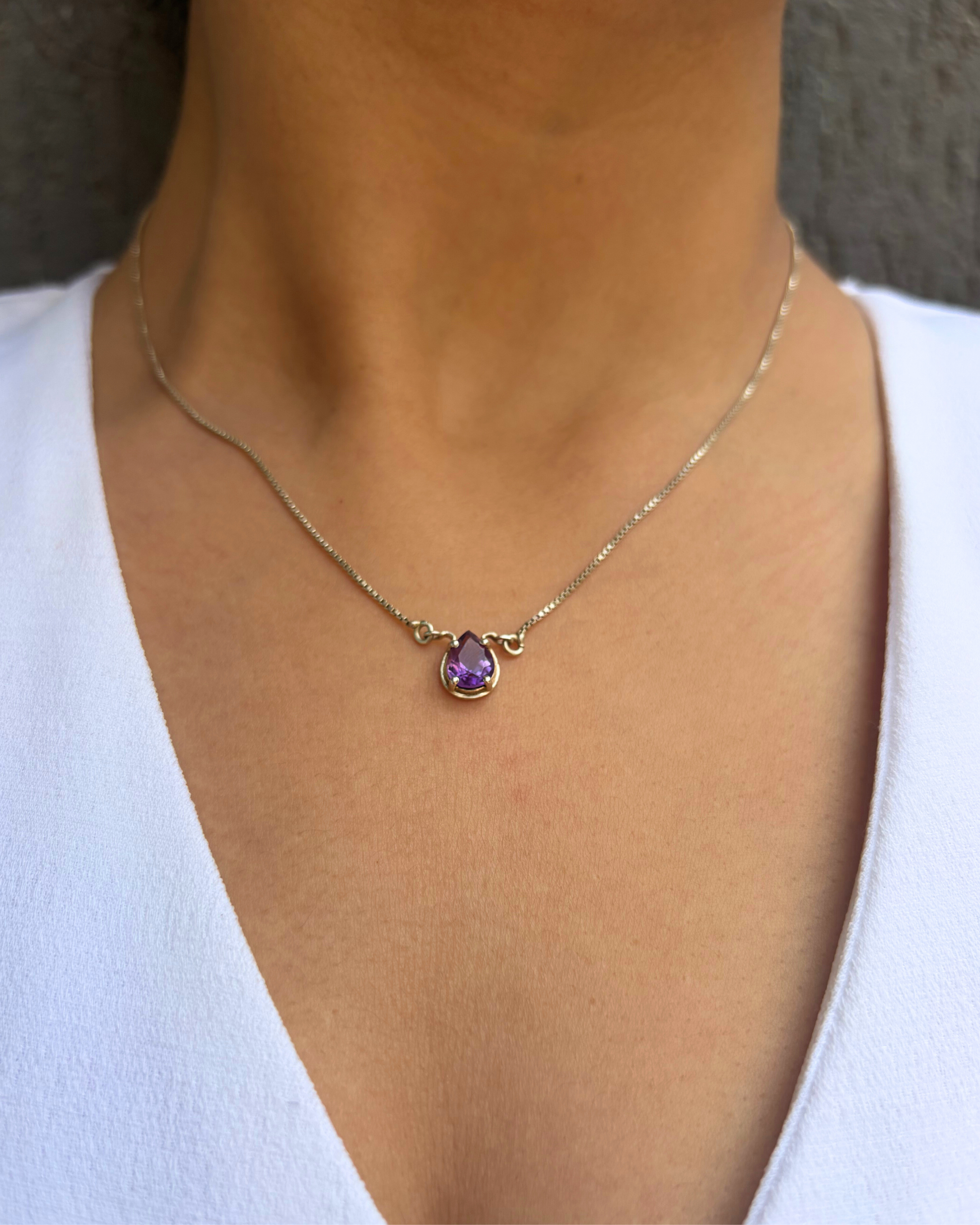 Amethyst Pear Pendant Sterling Silver Gold Plated Necklace – House of Tarasya
