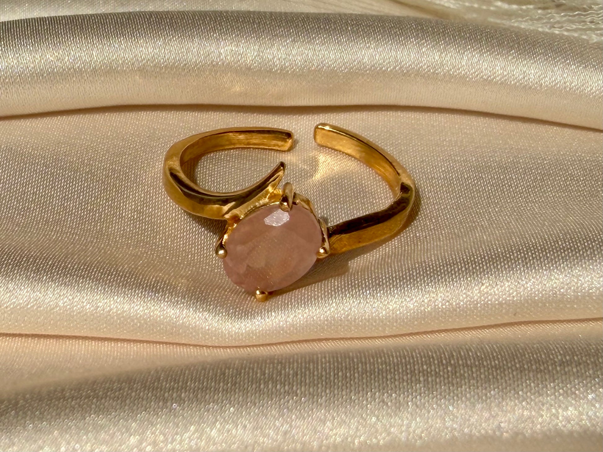 Rose Quartz Love Ring Gold Plated Gemstone – House of Tarasya
