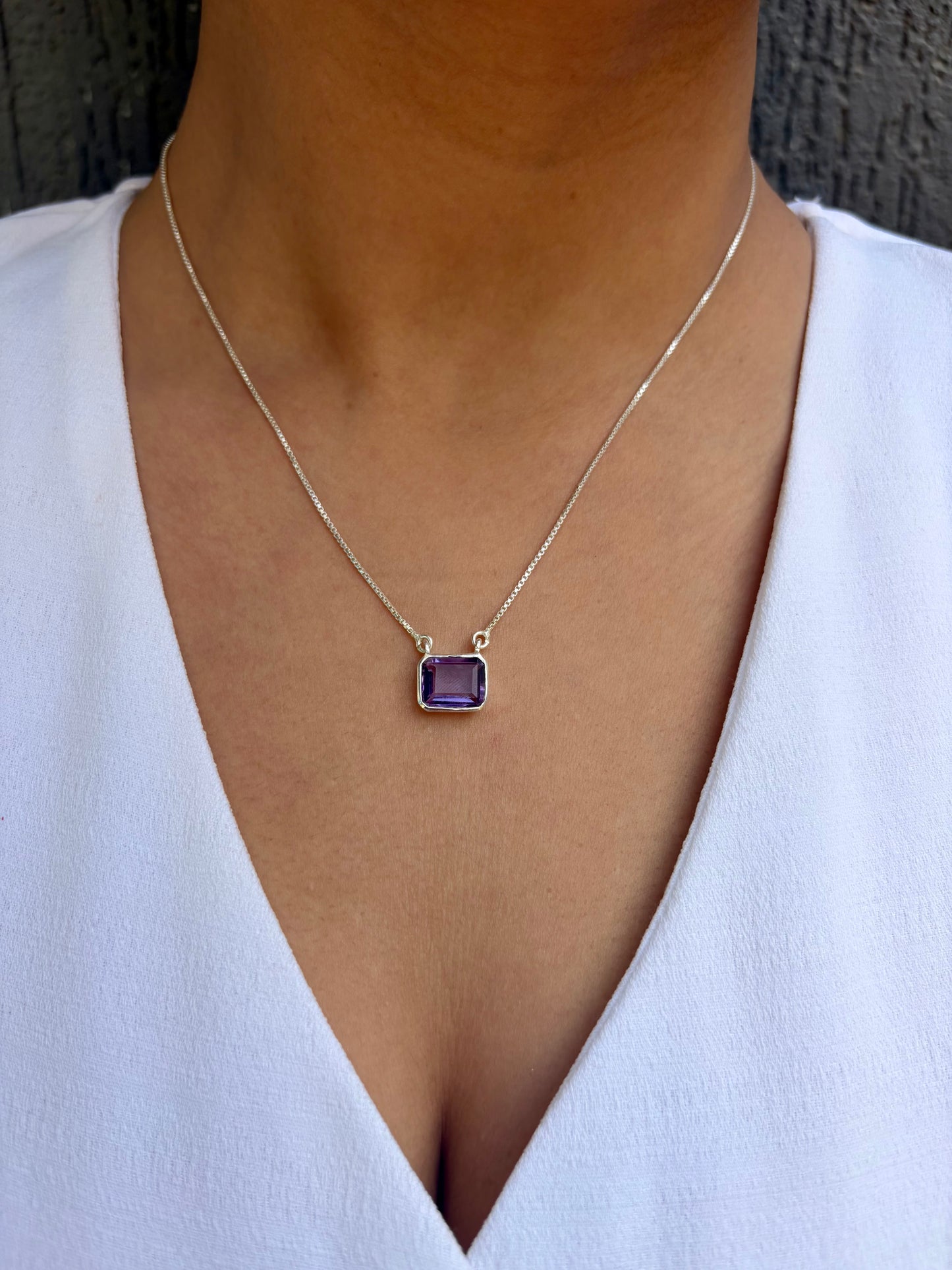 Amethyst Square Pendant Necklace in Sterling Silver – House of Tarasya
