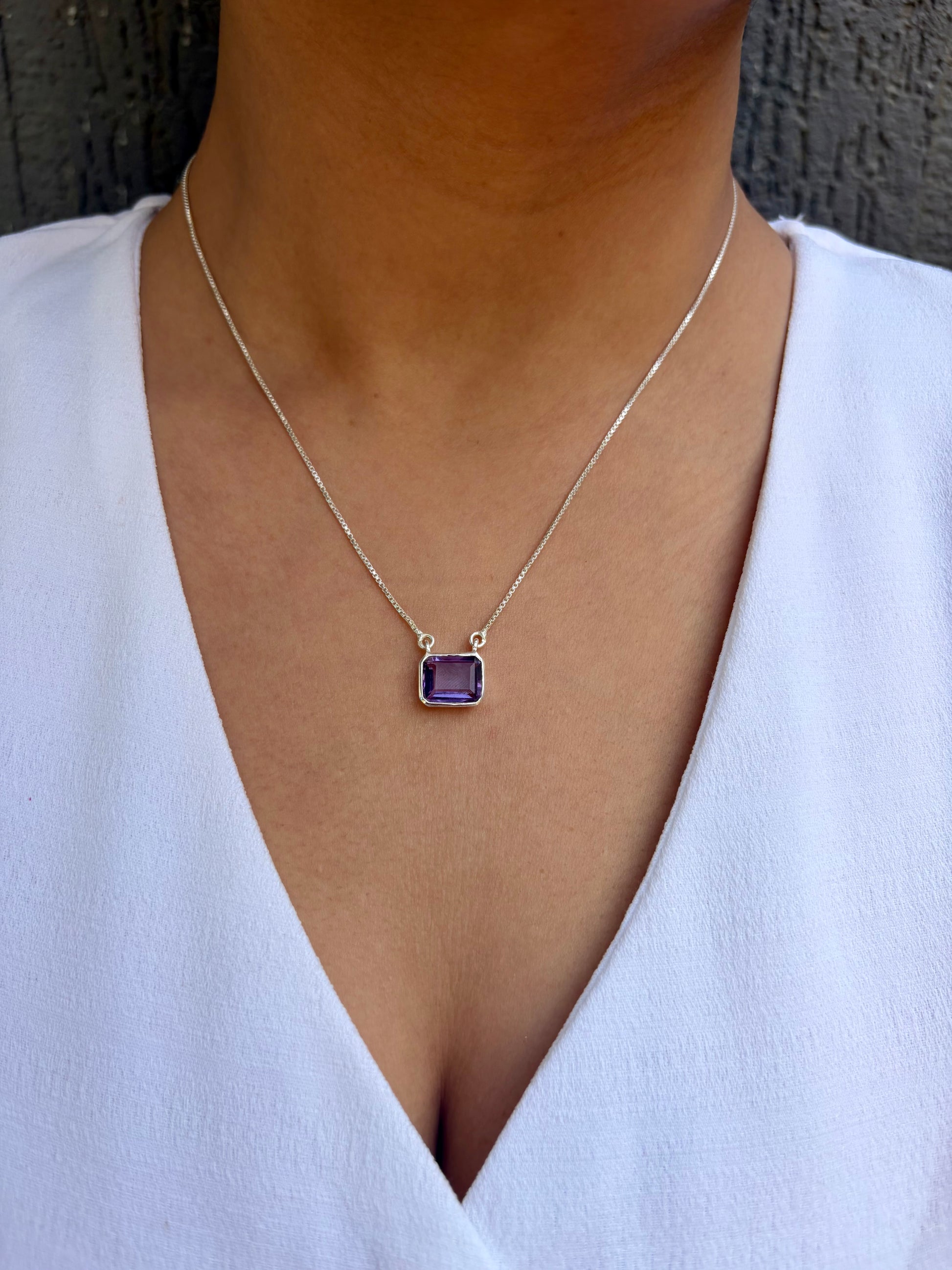 Amethyst Square Pendant Necklace in Sterling Silver – House of Tarasya

