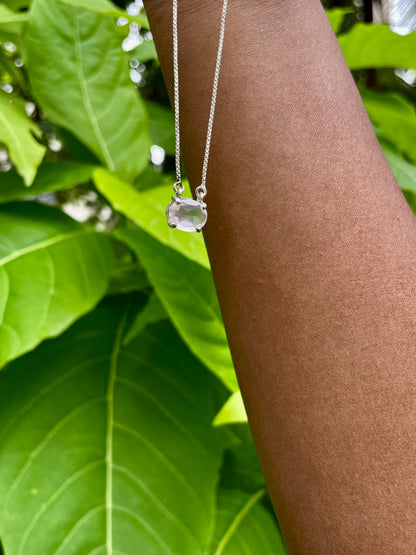 Rose Quartz Open Heart Necklace 925 Sterling Silver – House of Tarasya
