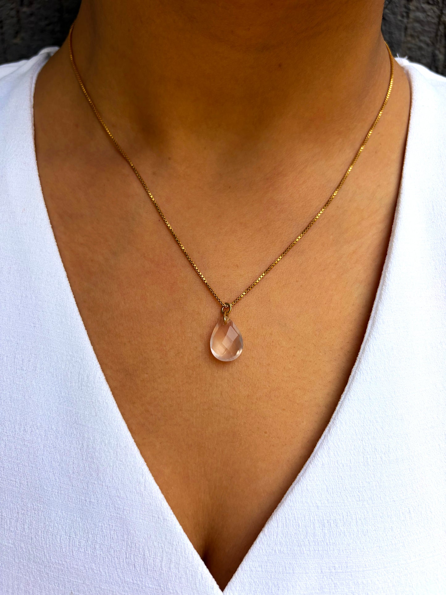 Rose Quartz Teardrop Necklace Sterling Silver Gold Plated – House of Tarasya
