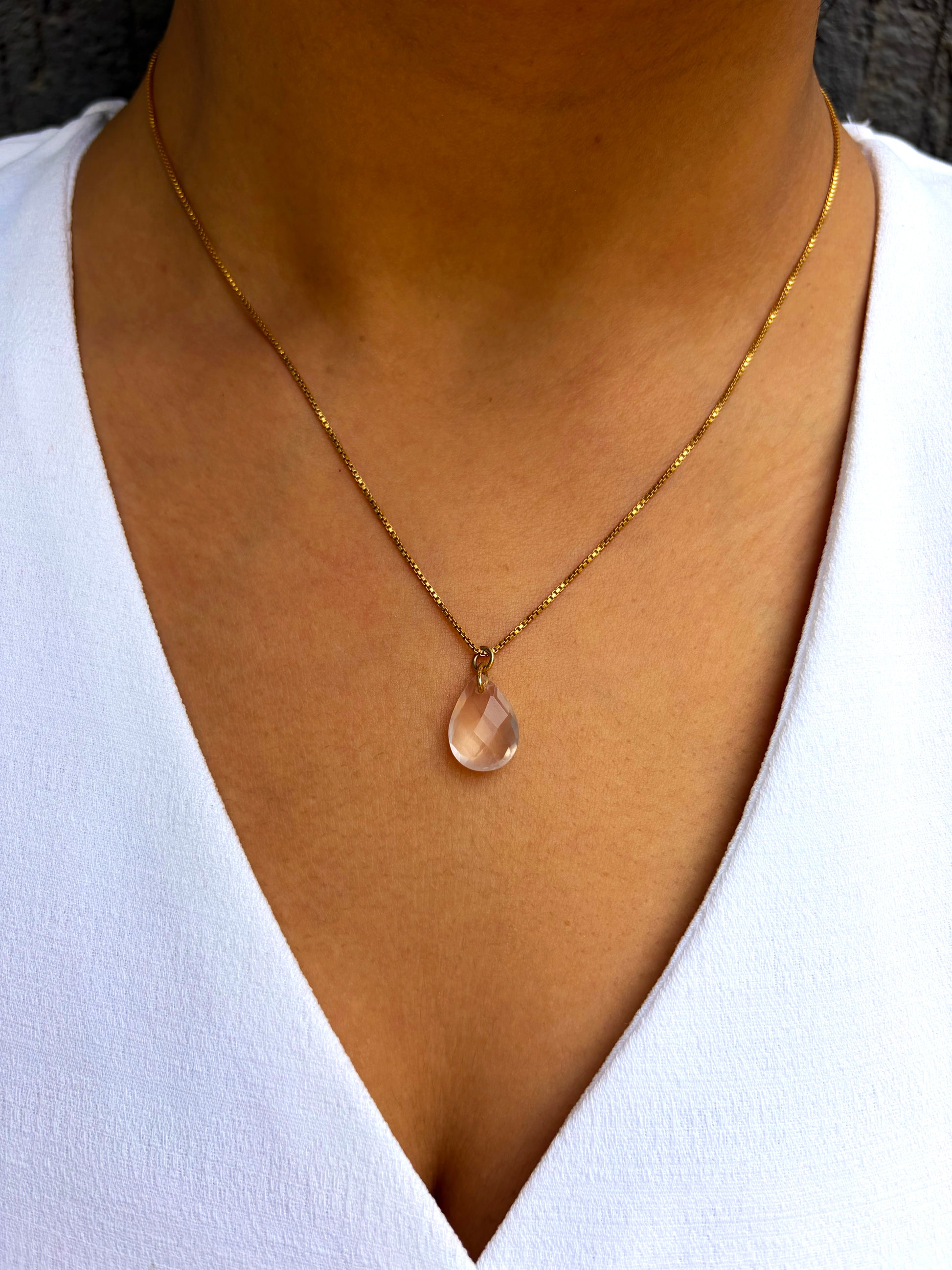 Rose Quartz Teardrop Necklace Sterling Silver Gold Plated – House of Tarasya
