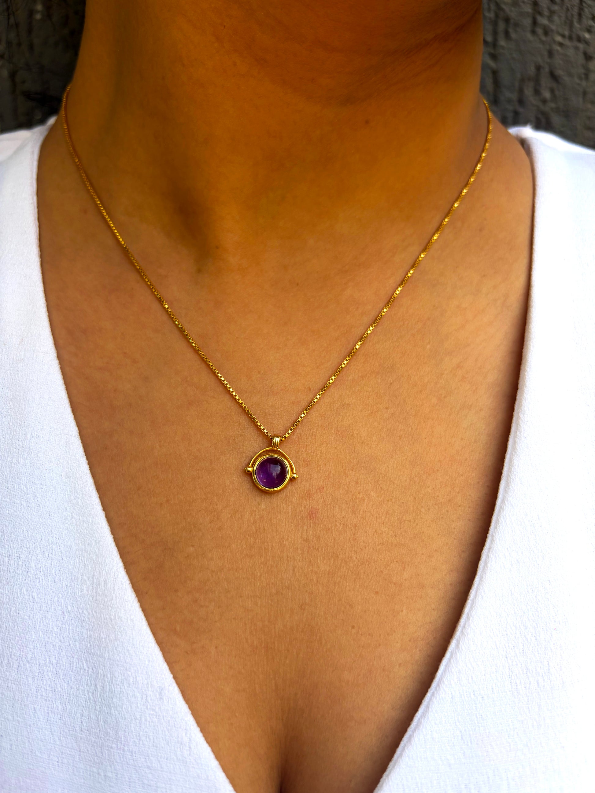 Amethyst Round Pendant Necklace Gold Plated – House of Tarasya
