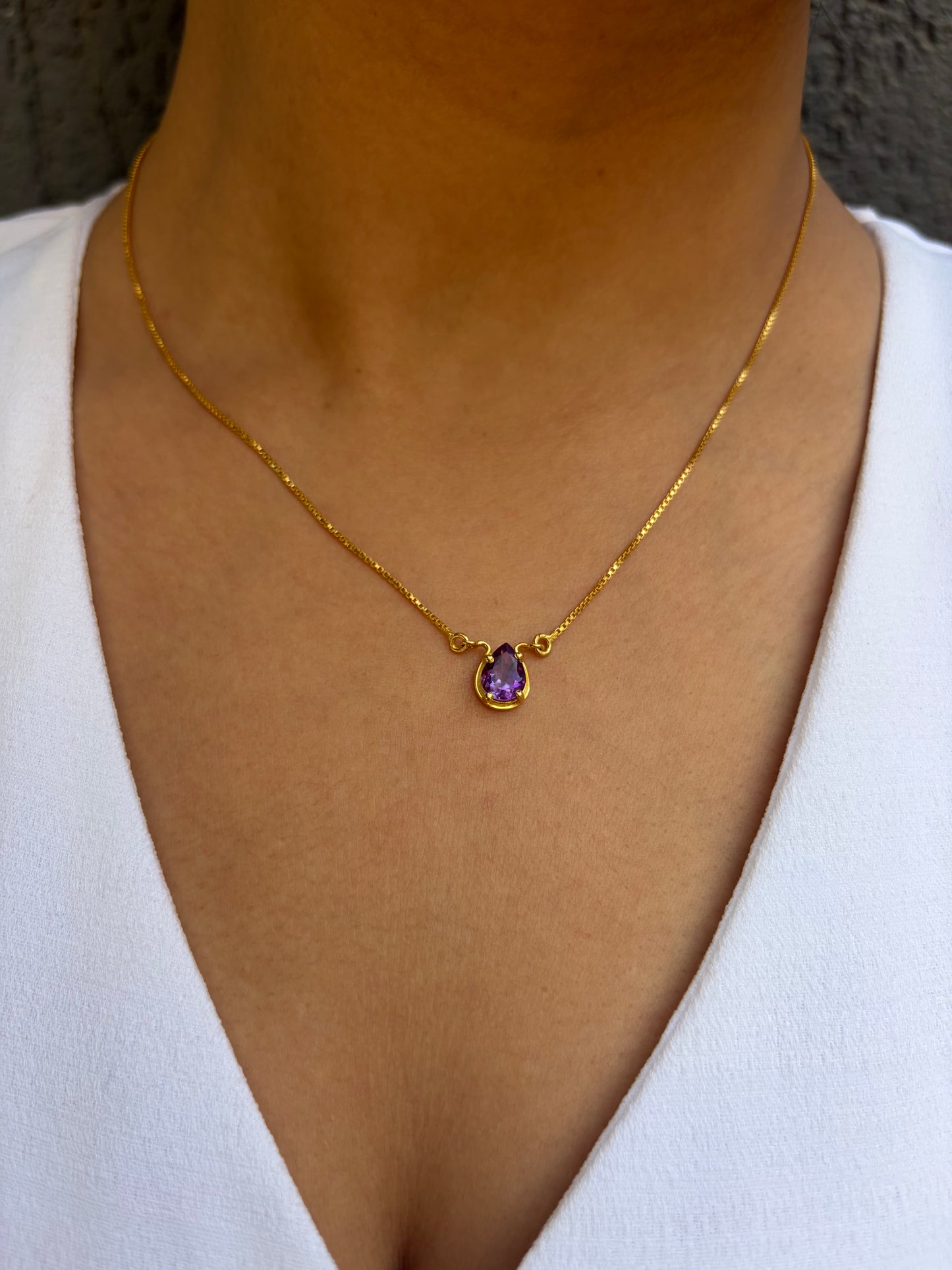 Amethyst Pear Shaped Gold Pendant Necklace – House of Tarasya
