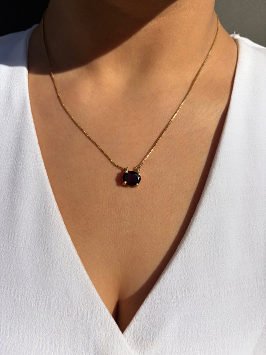 Garnet Oval Pendant Gold Plated Necklace – House of Tarasya
