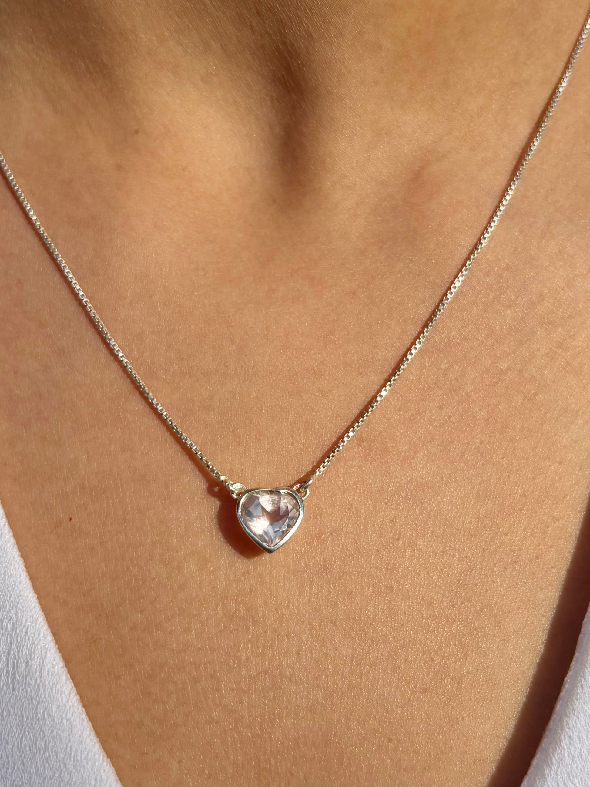 Rose Quartz Heart Necklace 925 Sterling Silver  – House of Tarasya
