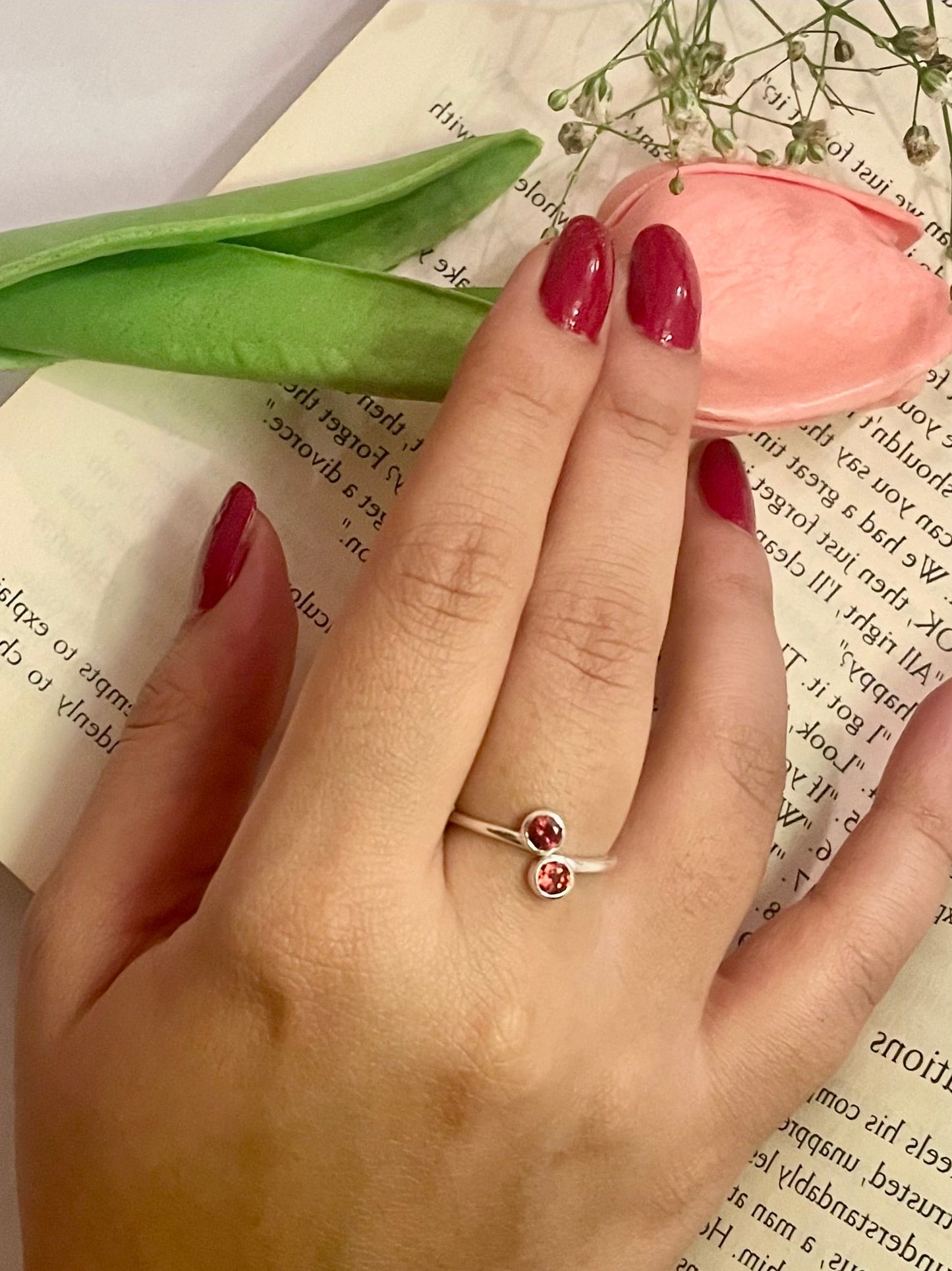 Garnet Duo Stone Ring Gemstone 925 Sterling Silver Jewellery – House of Tarasya
