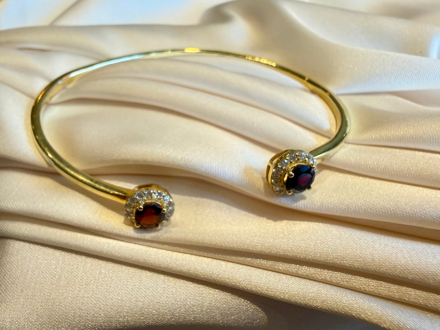 Garnet Open Cuff Bracelet Gold Plated – House of Tarasya
