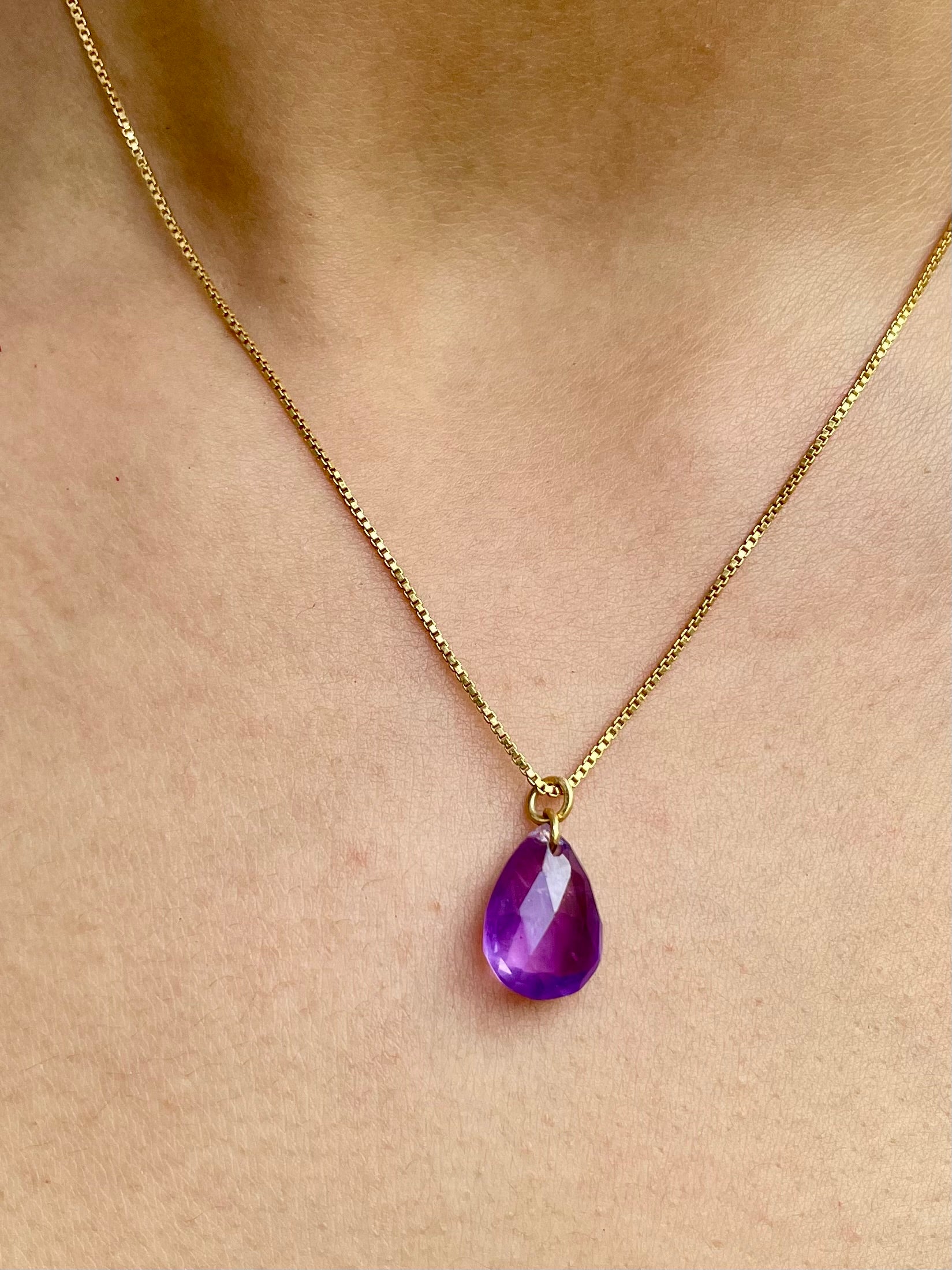Amethyst Teardrop Pendant Sterling Silver Necklace Gold Plated – House of Tarasya
