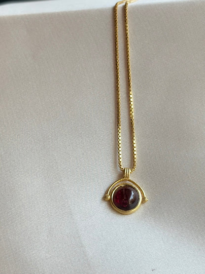 Garnet Round Pendant Gold Plated Necklace – House of Tarasya
