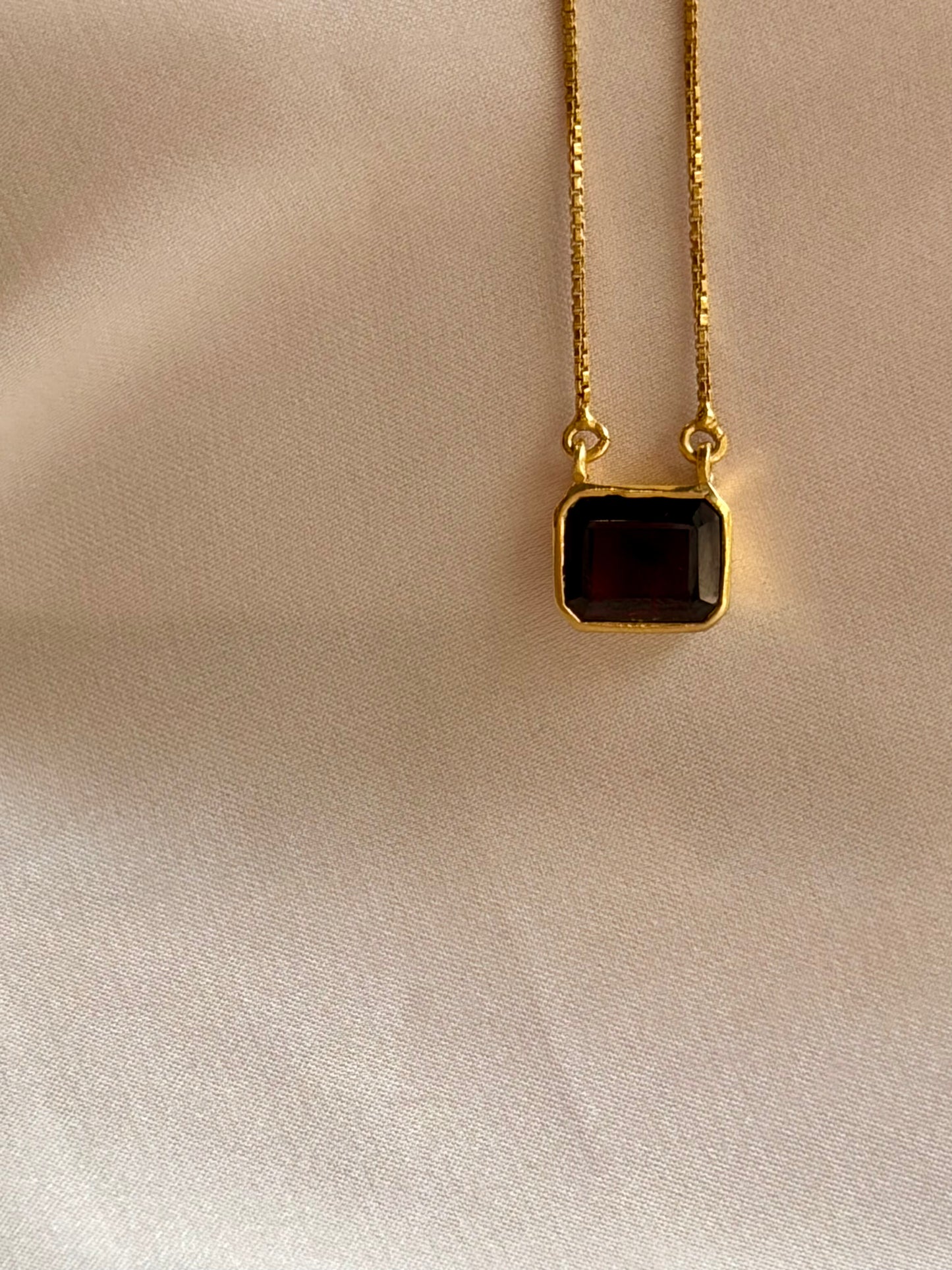 Garnet Square Pendant Gold Plated Necklace – House of Tarasya
