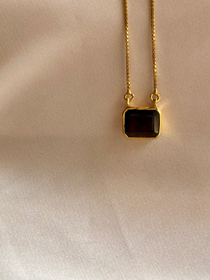 Garnet Square Pendant Gold Plated Necklace – House of Tarasya

