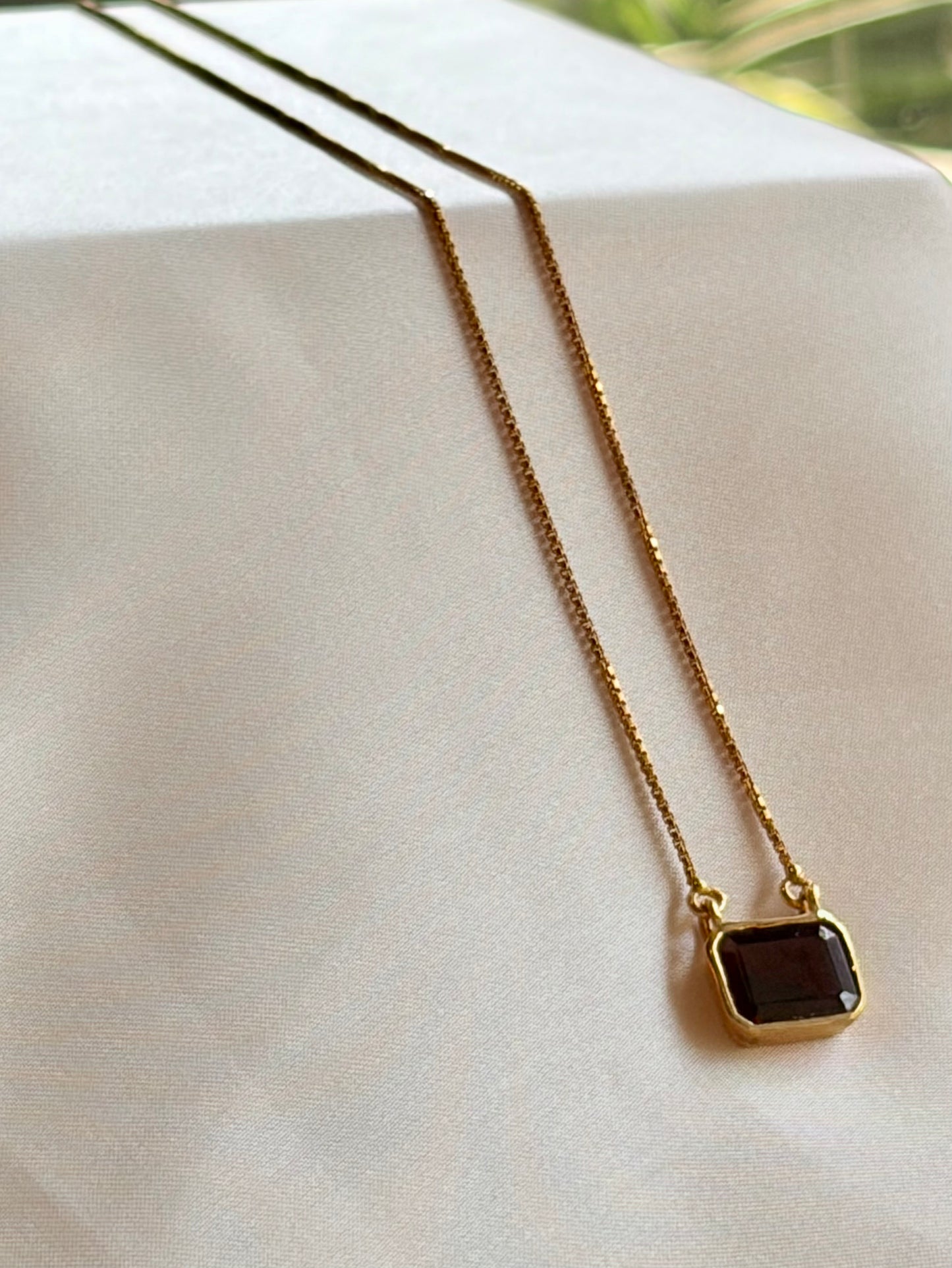 Garnet Square Pendant Gold Plated Necklace – House of Tarasya
