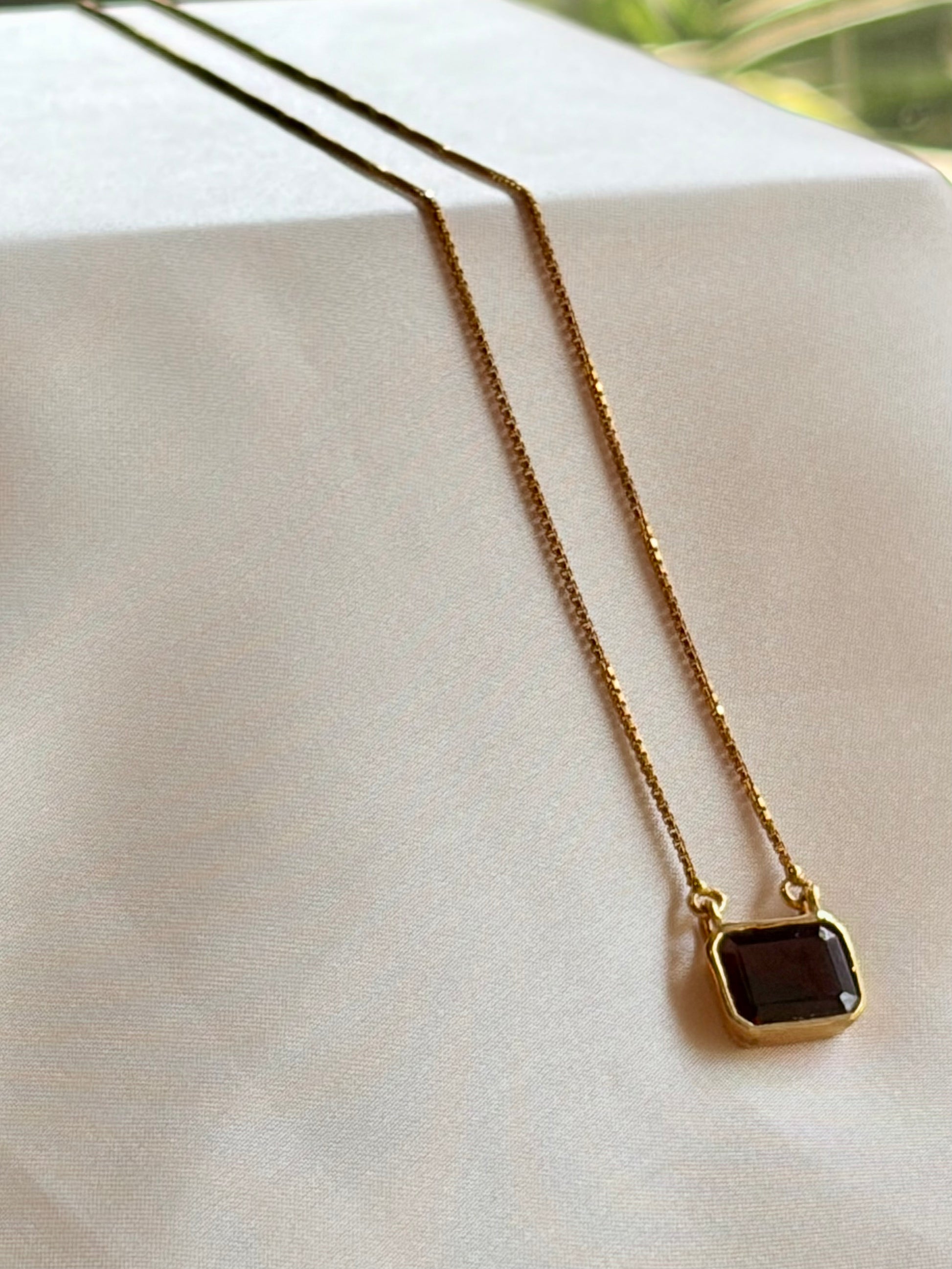 Garnet Square Pendant Gold Plated Necklace – House of Tarasya
