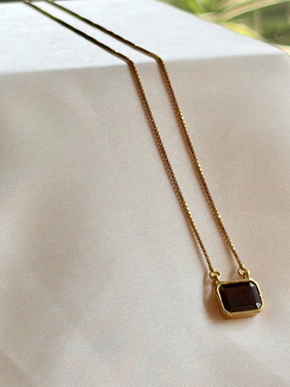 Garnet Square Pendant Gold Plated Necklace – House of Tarasya

