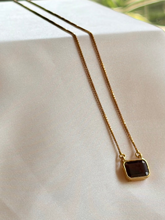 Garnet Square Pendant Gold Plated Necklace – House of Tarasya

