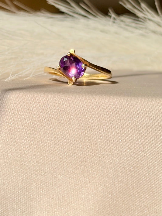 Amethyst Solitaire Ring Sterling Silver Gold Plated – House of Tarasya
