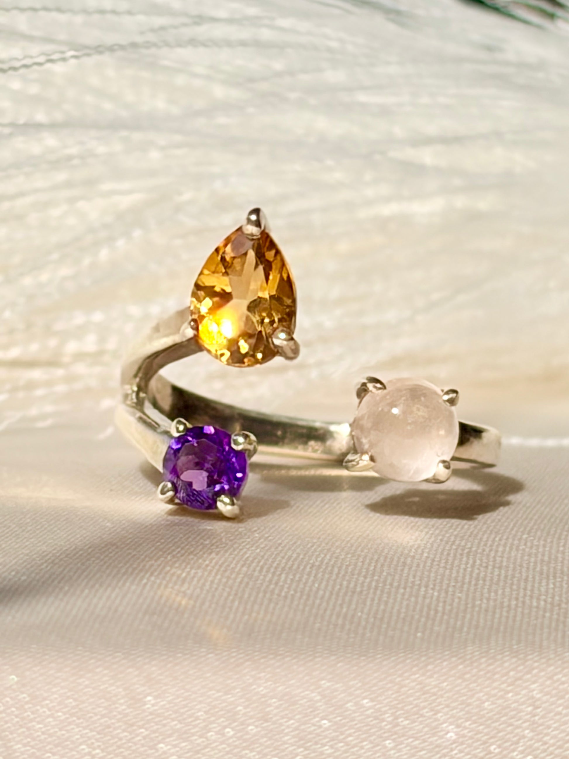 Amethyst Citrine Rose Quartz Trinity Ring Gold Plated – House of Tarasya
