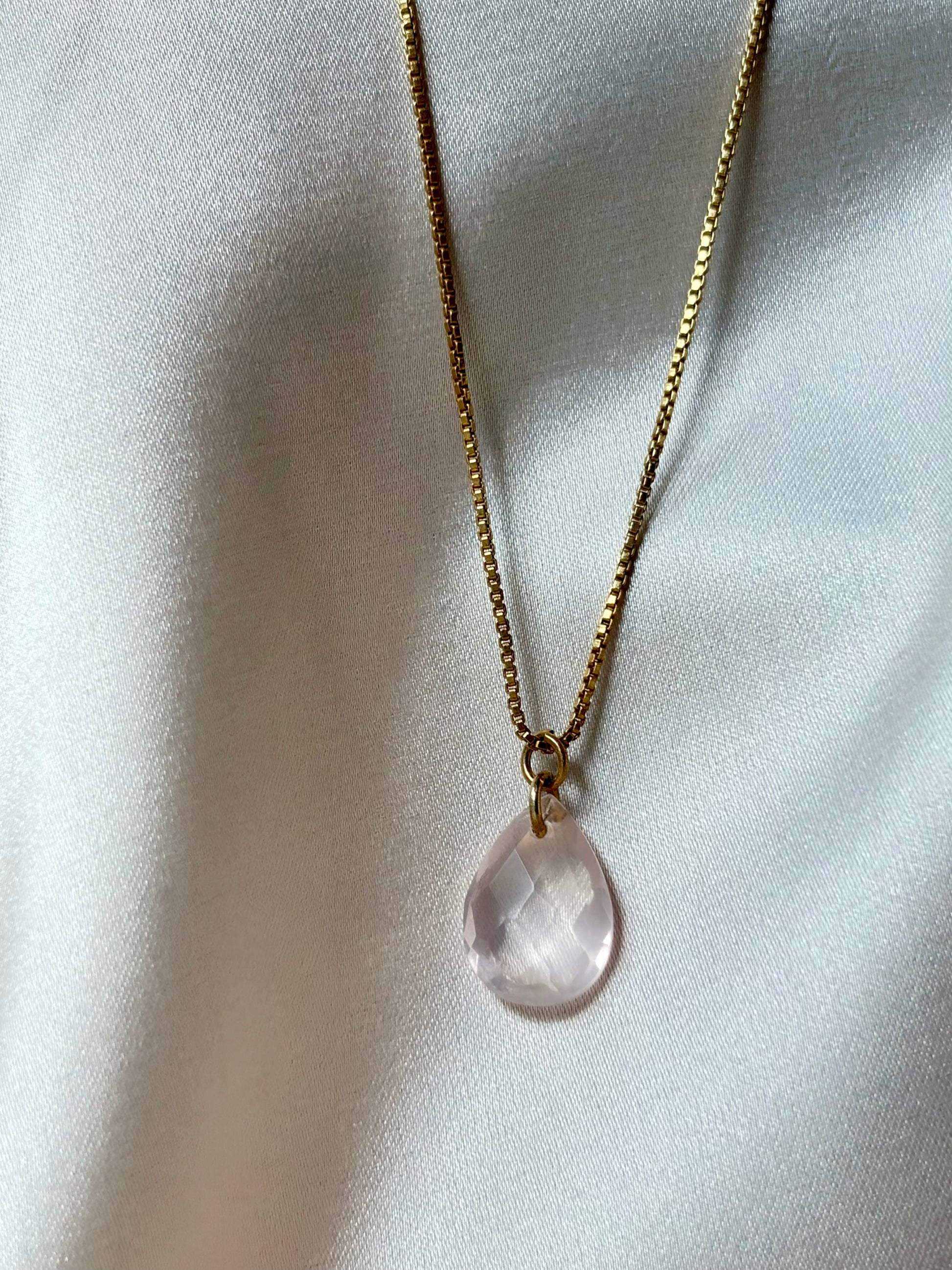 Rose Quartz Teardrop Necklace Sterling Silver Gold Plated – House of Tarasya
