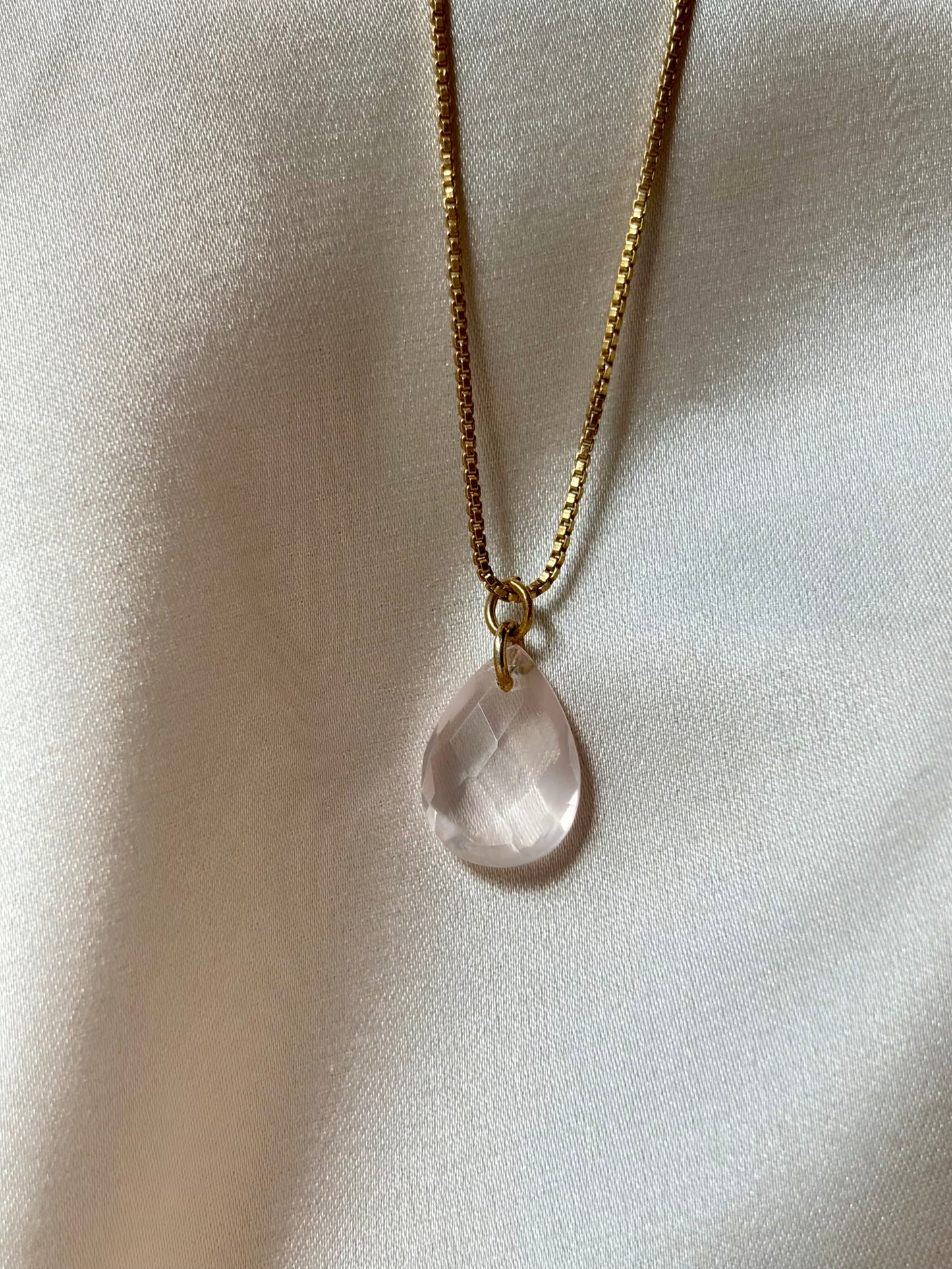Rose Quartz Teardrop Necklace Sterling Silver Gold Plated – House of Tarasya
