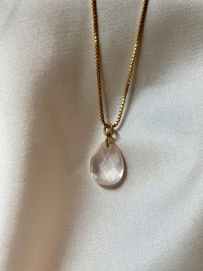 Rose Quartz Teardrop Necklace Sterling Silver Gold Plated – House of Tarasya
