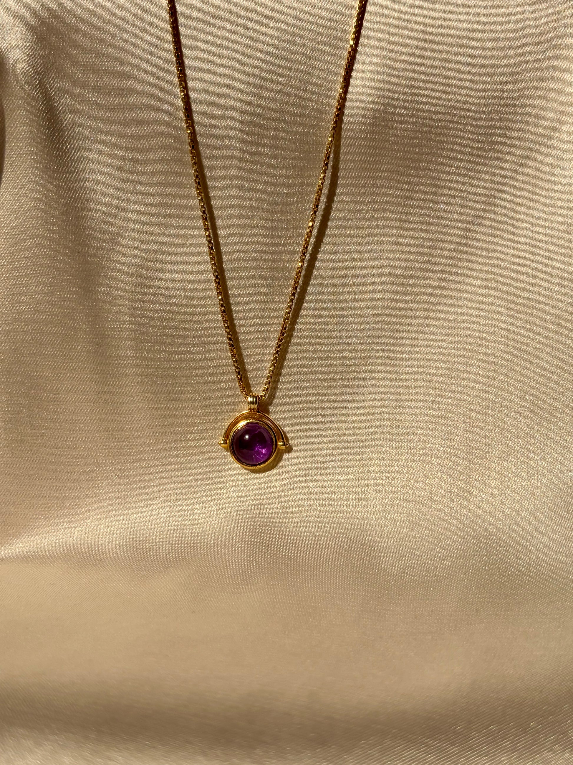 Amethyst Round Pendant Necklace Gold Plated – House of Tarasya

