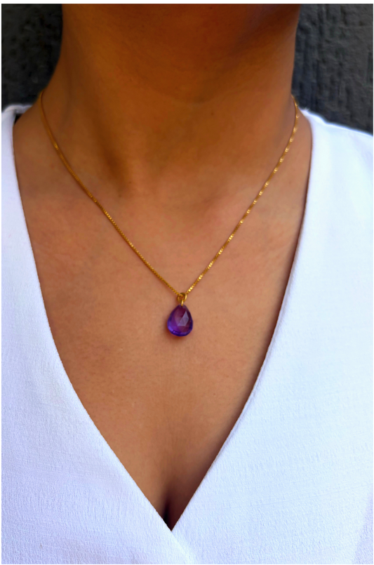 Amethyst Teardrop Pendant Sterling Silver Necklace Gold Plated – House of Tarasya

