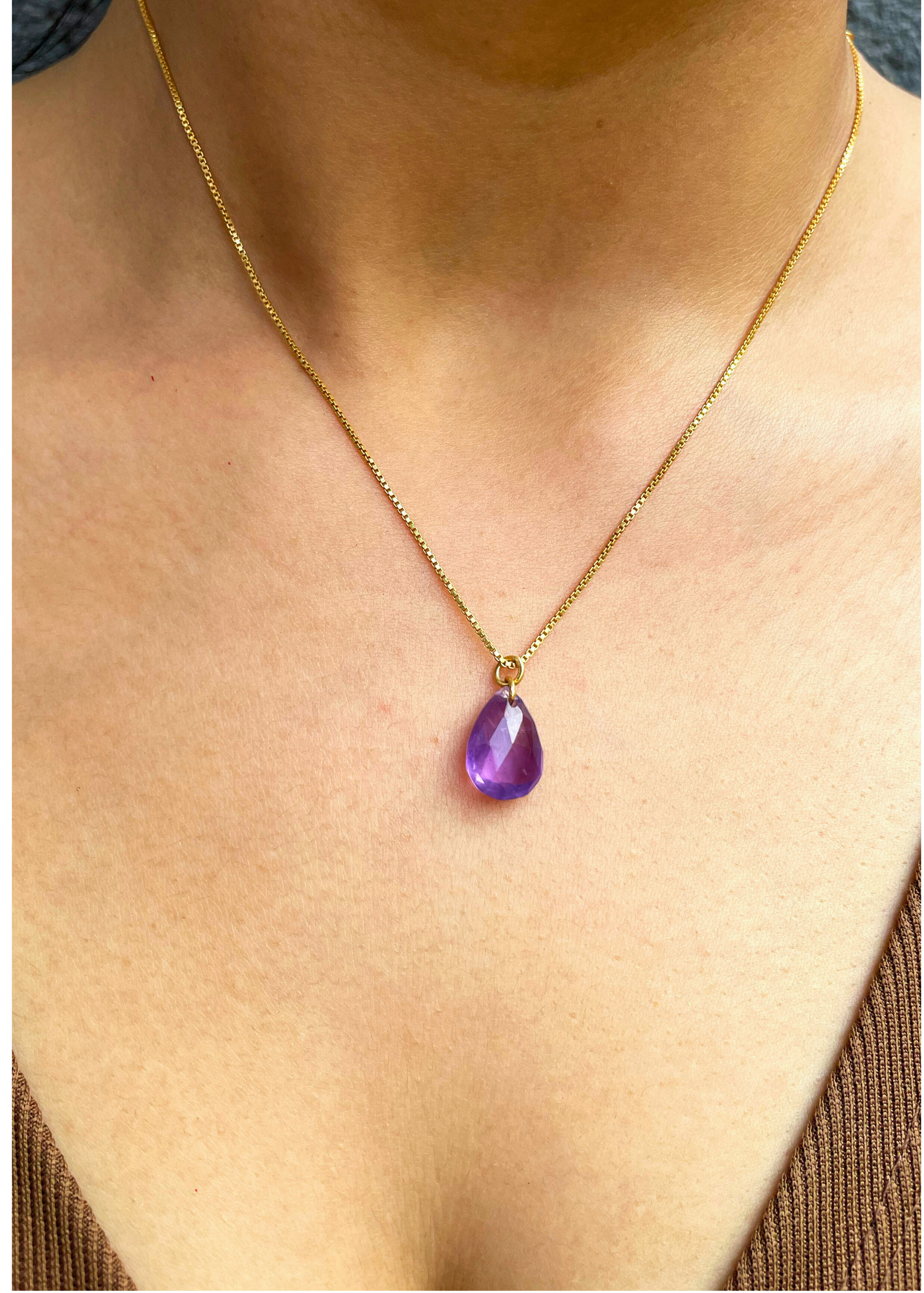 Amethyst Teardrop Pendant Sterling Silver Necklace Gold Plated – House of Tarasya

